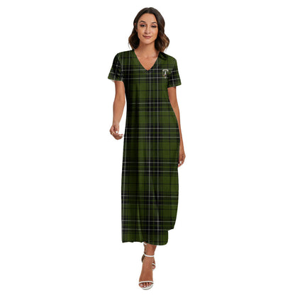 MacLean Hunting Tartan Crest V-neck Dress Side Slit