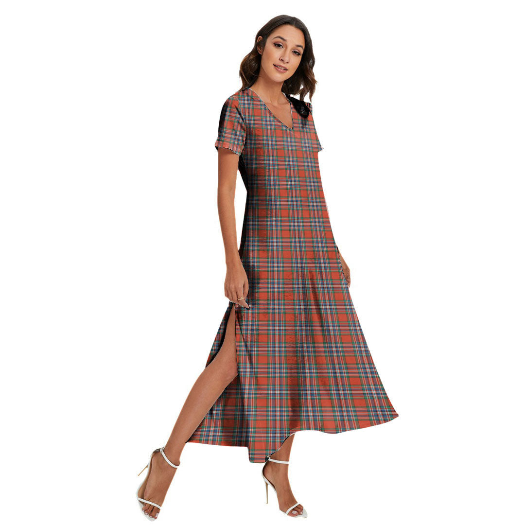 MacFarlane Ancient Tartan Plaid V-neck Dress Side Slit