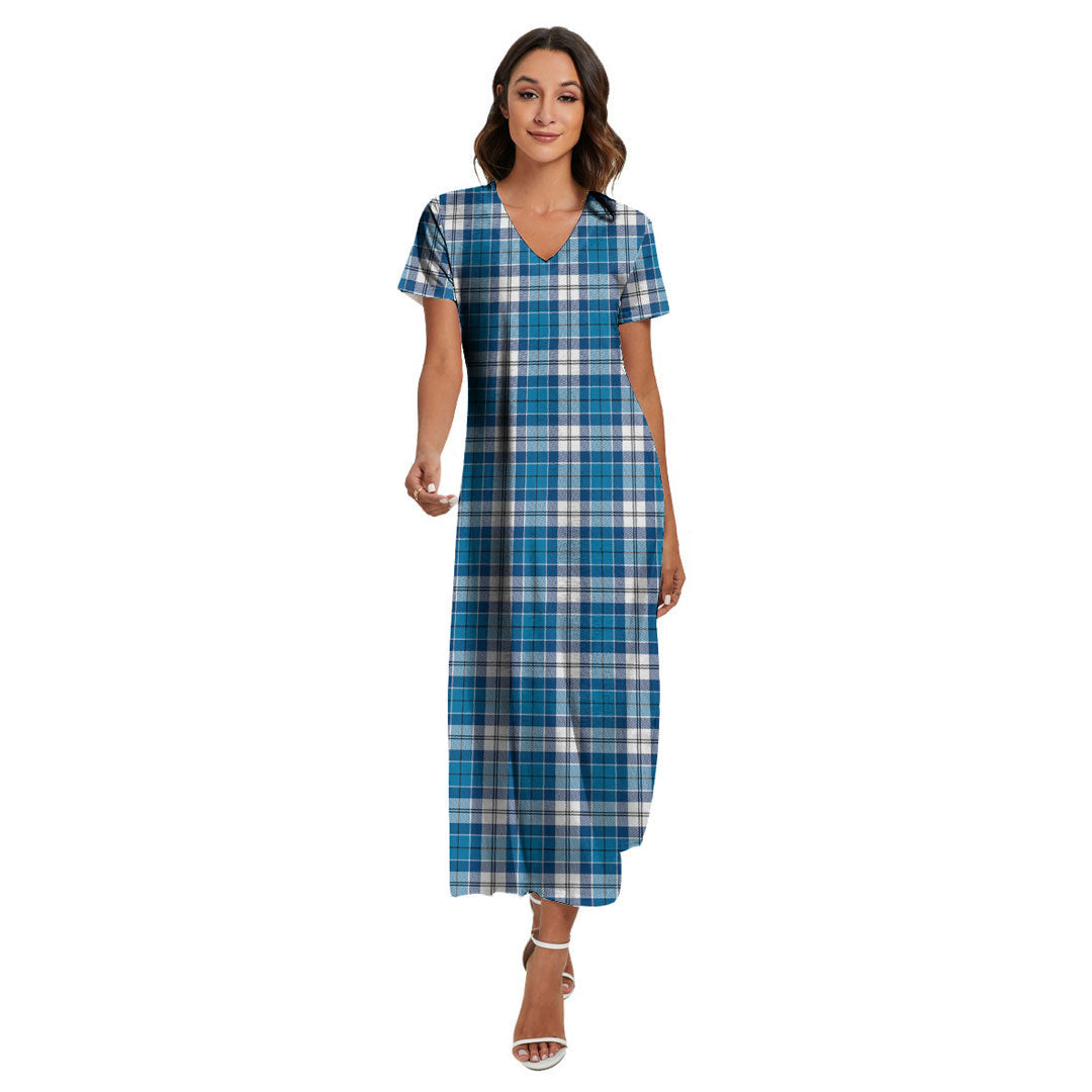 Roberton Tartan Plaid V-neck Dress Side Slit