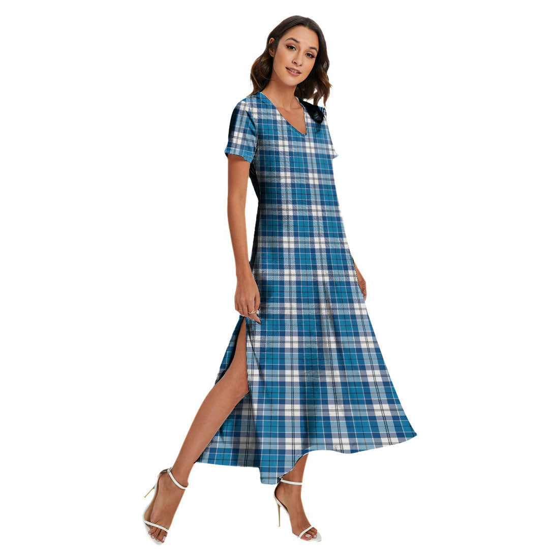 Roberton Tartan Plaid V-neck Dress Side Slit