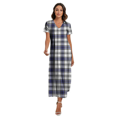 Hannay Modern Tartan Plaid V-neck Dress Side Slit