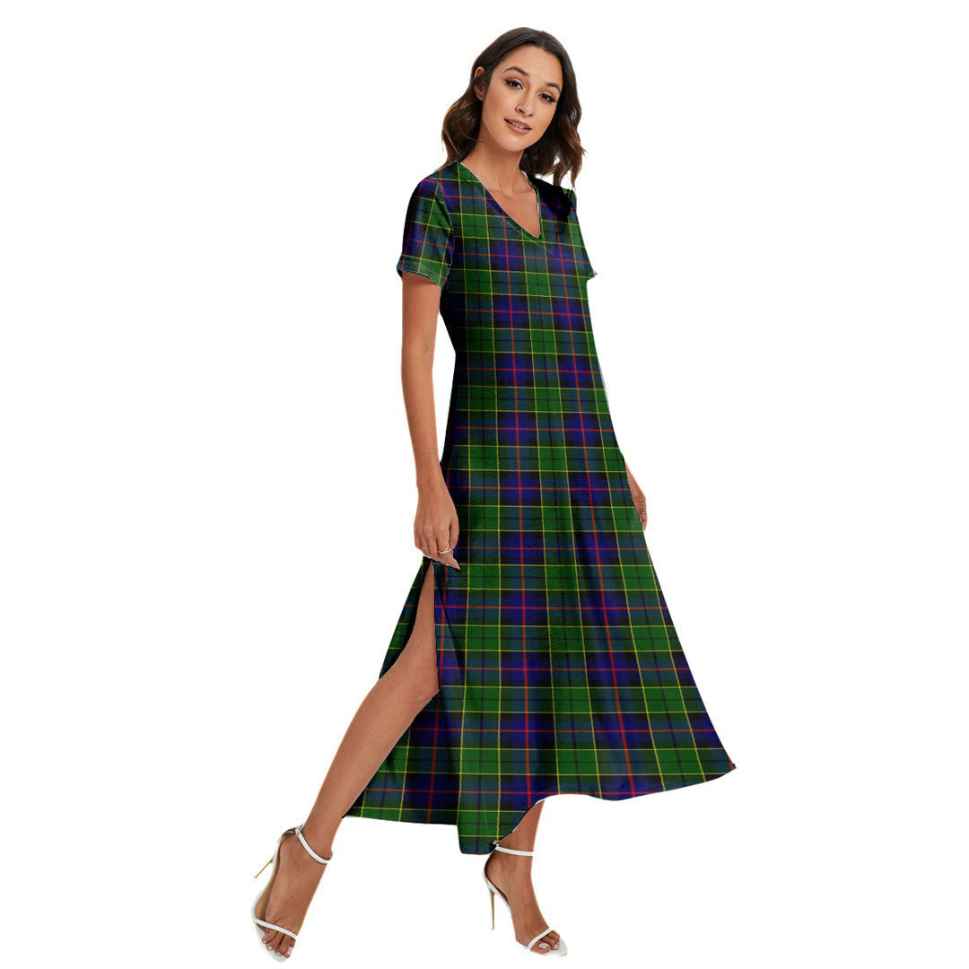 Forsyth Modern Tartan Plaid V-neck Dress Side Slit