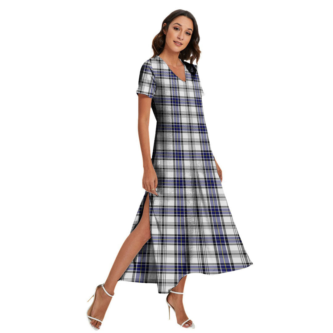 Hannay Modern Tartan Plaid V-neck Dress Side Slit