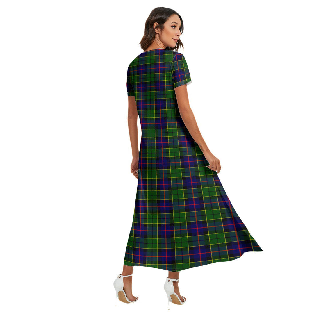 Forsyth Modern Tartan Plaid V-neck Dress Side Slit