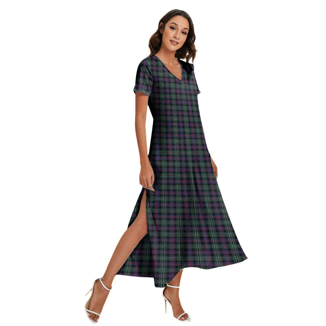 Rose Hunting Modern Tartan Plaid V-neck Dress Side Slit