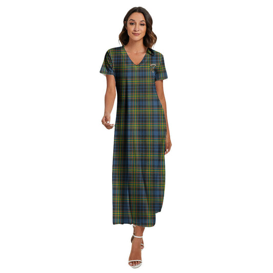 MacLellan Ancient Tartan Crest V-neck Dress Side Slit