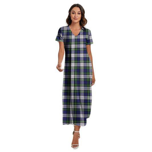 Gordon Dress Modern Tartan Plaid V-neck Dress Side Slit