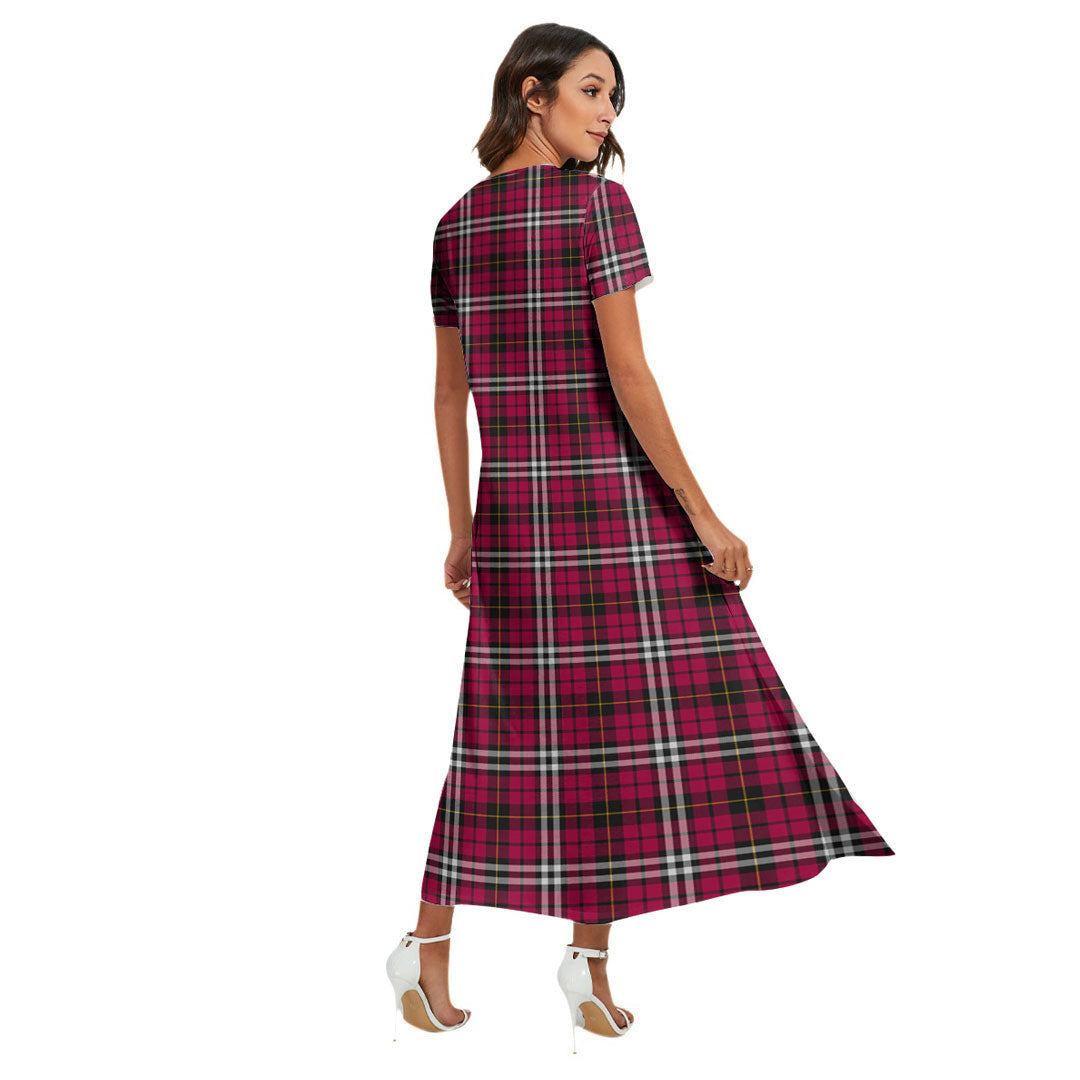 Little Tartan Crest V-neck Dress Side Slit