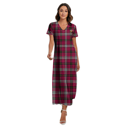 Little Tartan Crest V-neck Dress Side Slit