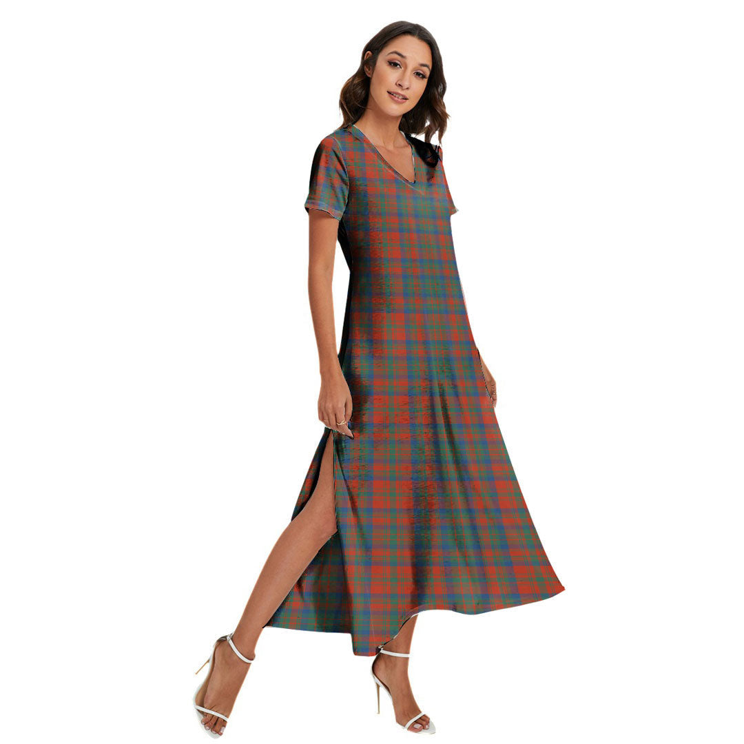 Matheson Ancient Tartan Plaid V-neck Dress Side Slit