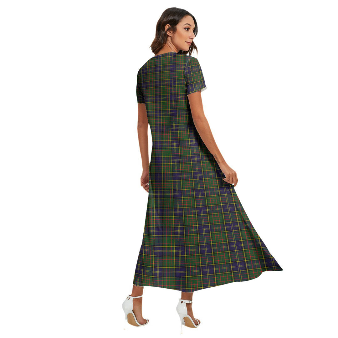 MacMillan Hunting Modern Tartan Plaid V-neck Dress Side Slit