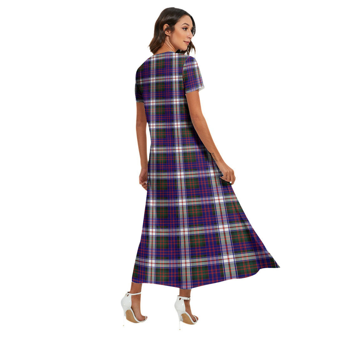MacDonald Dress Modern Tartan Crest V-neck Dress Side Slit