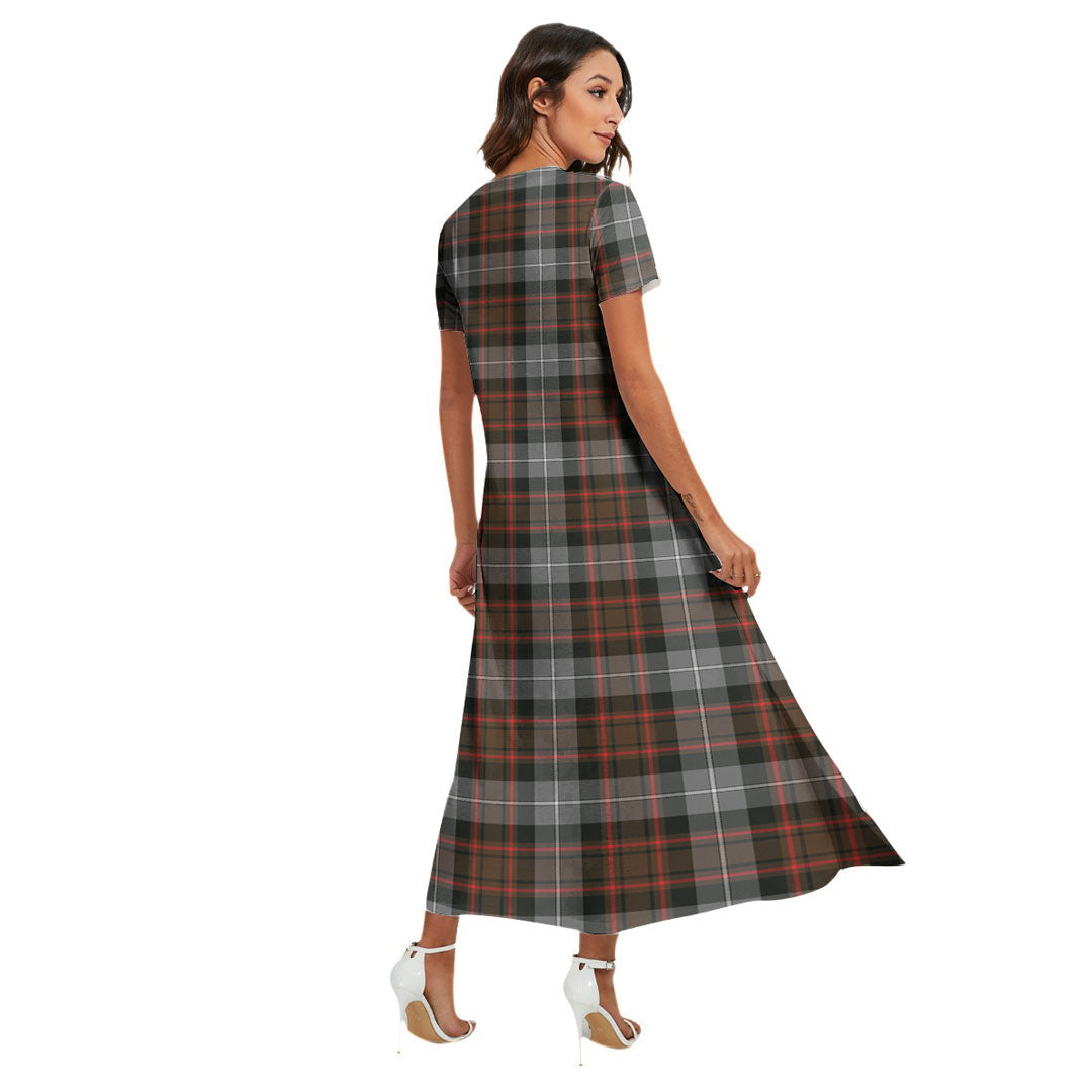 MacRae Hunting Weathered Tartan Crest V-neck Dress Side Slit