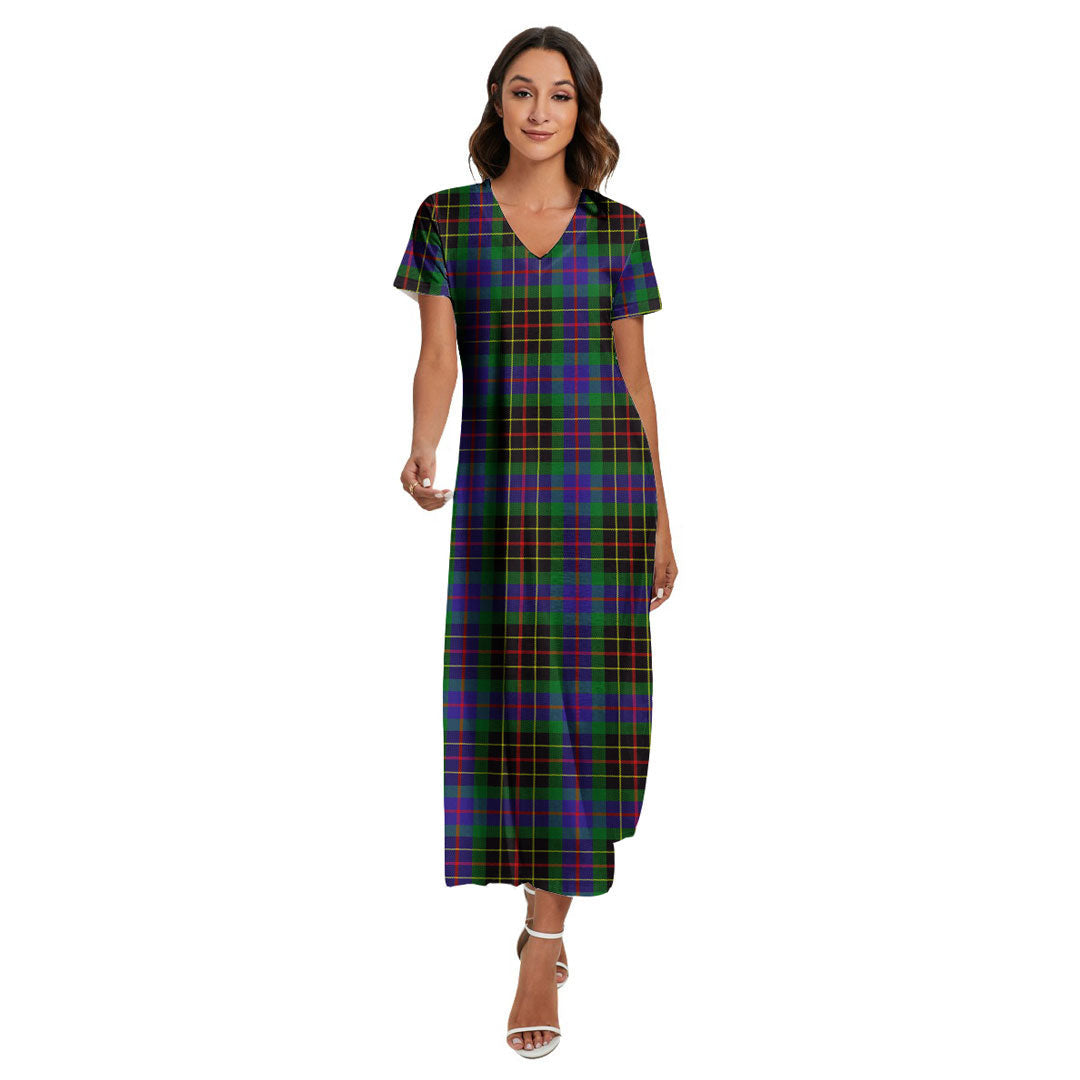 Brodie Hunting Modern Tartan Plaid V-neck Dress Side Slit