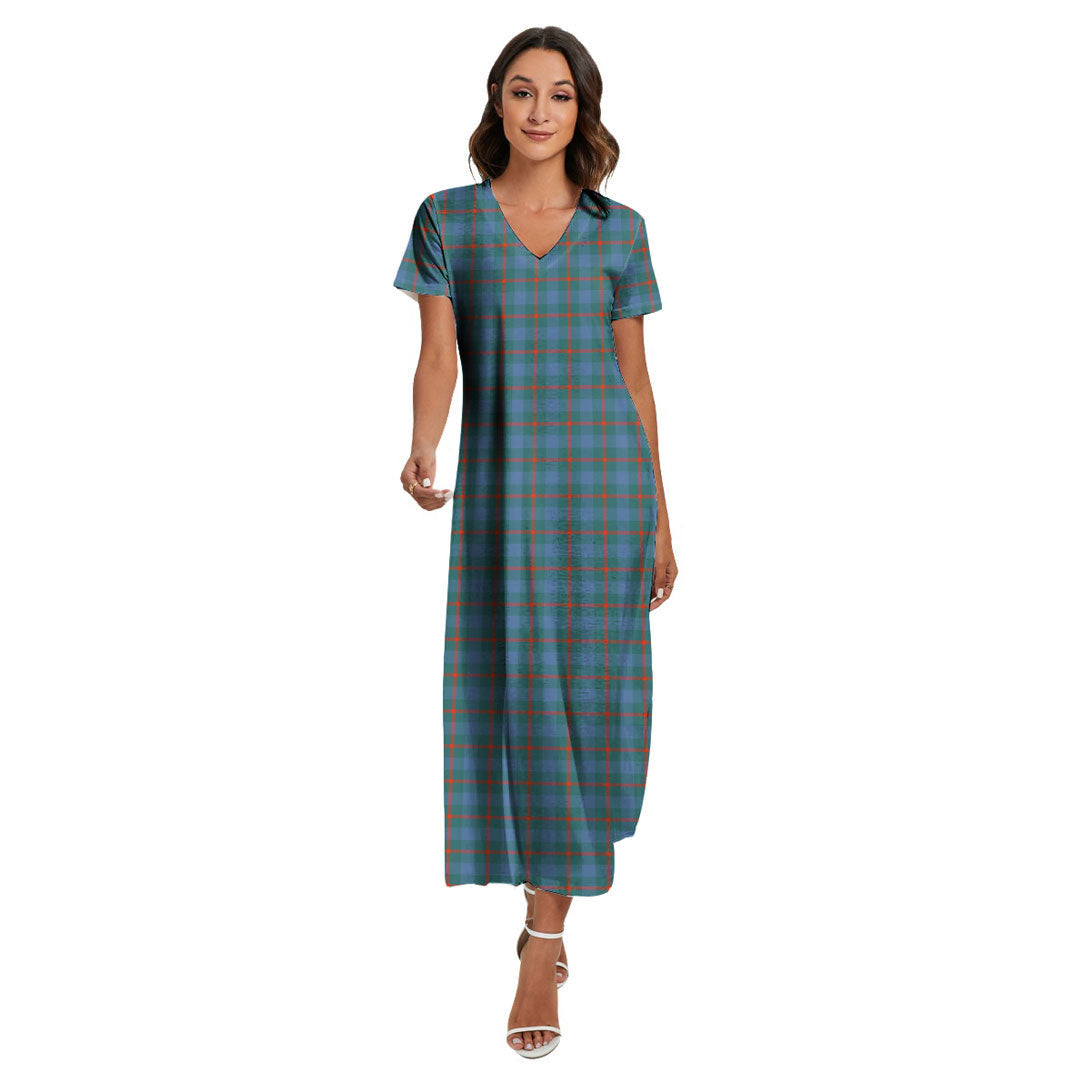 Agnew Ancient Tartan Plaid V-neck Dress Side Slit