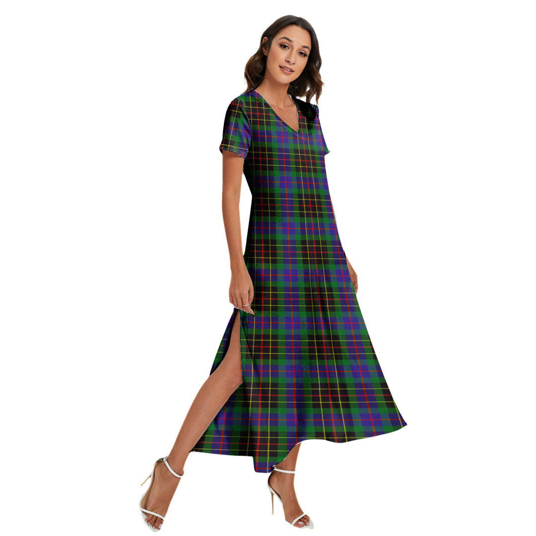 Brodie Hunting Modern Tartan Plaid V-neck Dress Side Slit