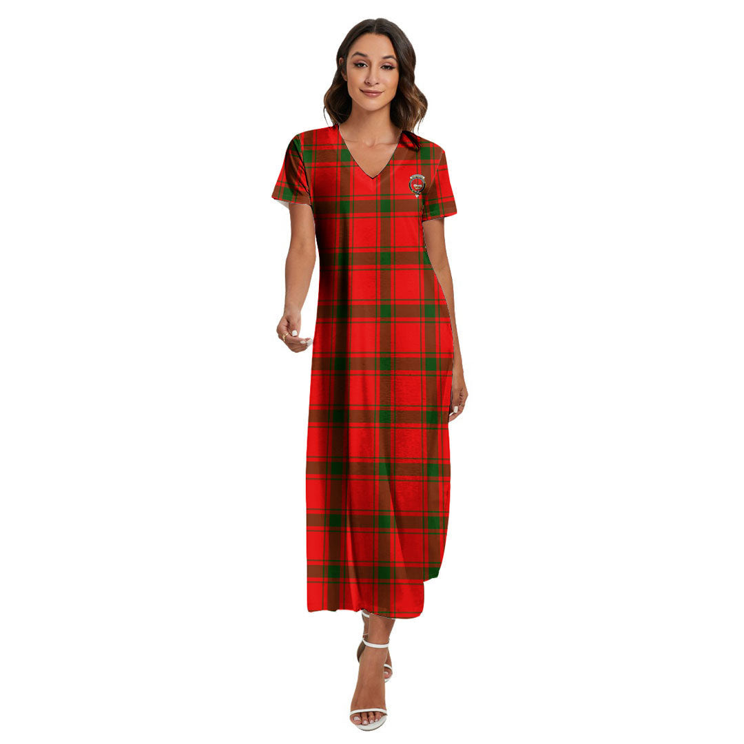 MacDonald of Sleat Tartan Crest V-neck Dress Side Slit