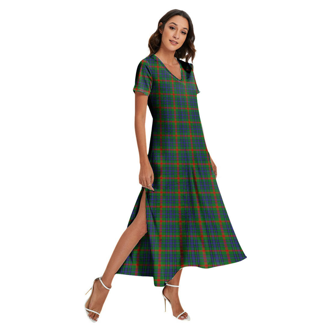 Aiton Tartan Plaid V-neck Dress Side Slit