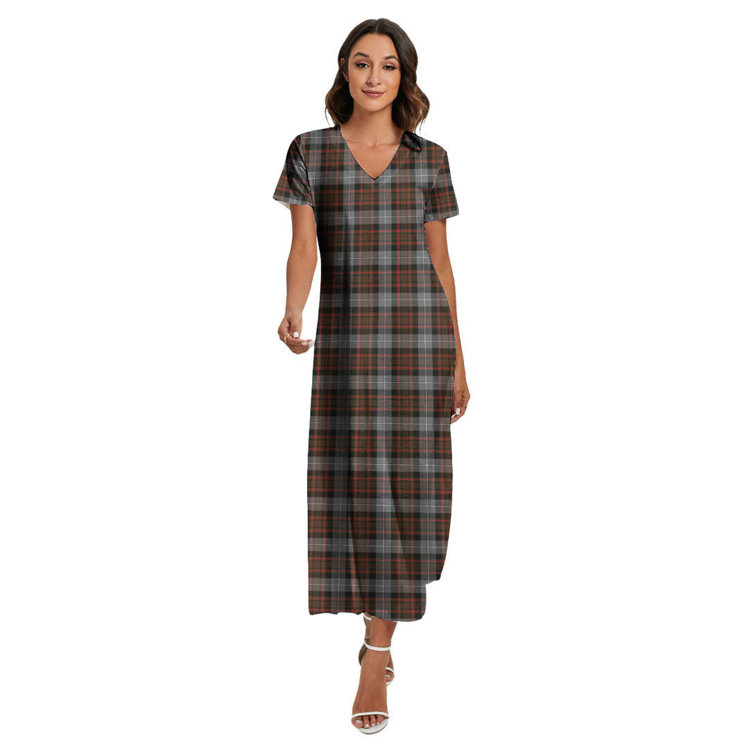 MacRae Hunting Weathered Tartan Plaid V-neck Dress Side Slit