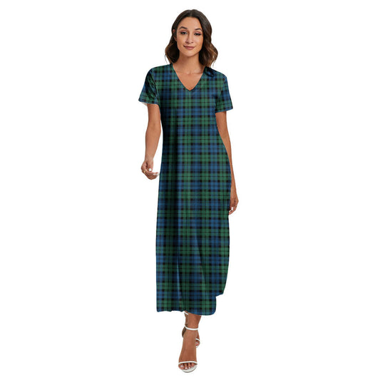 Campbell Ancient 02 Tartan Plaid V-neck Dress Side Slit