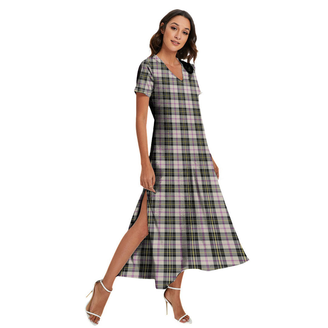 MacPherson Dress Ancient Tartan Plaid V-neck Dress Side Slit