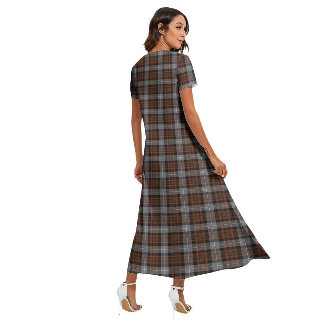 MacRae Hunting Weathered Tartan Plaid V-neck Dress Side Slit