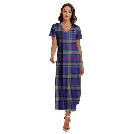 Kinnaird Tartan Crest V-neck Dress Side Slit