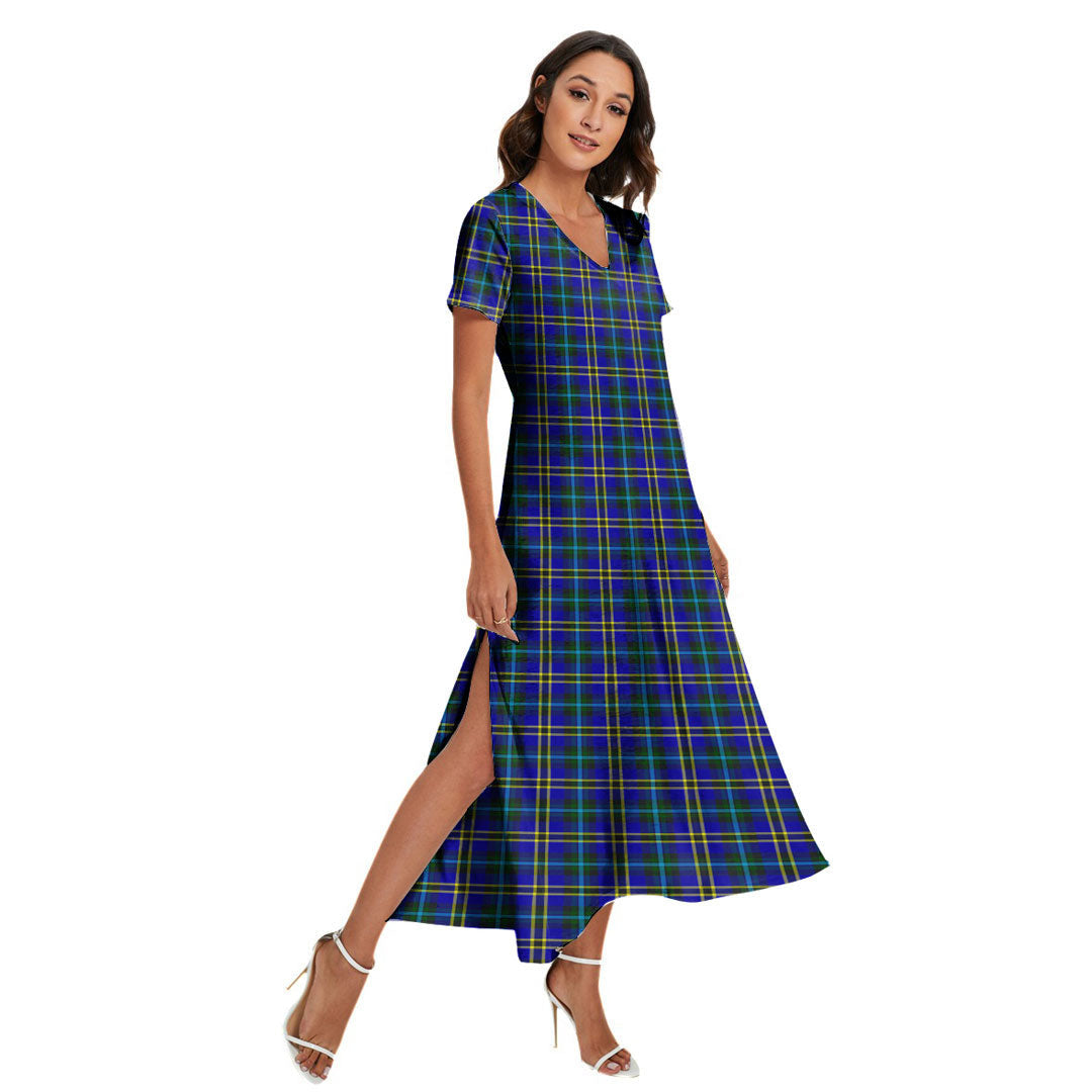 Weir Modern Tartan Plaid V-neck Dress Side Slit