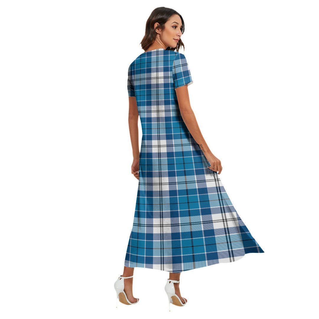 Roberton Tartan Crest V-neck Dress Side Slit