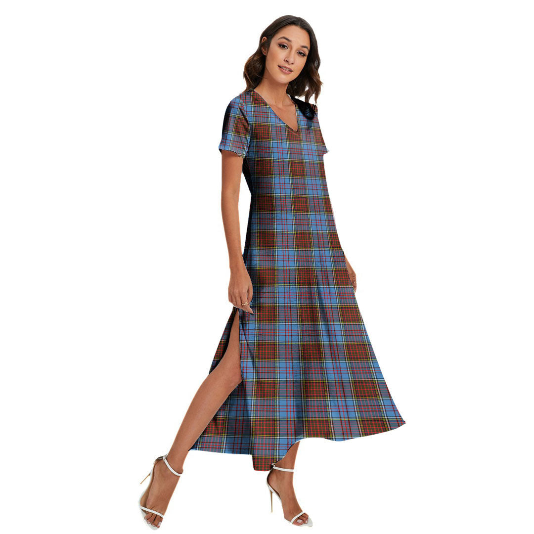 Anderson Modern Tartan Plaid V-neck Dress Side Slit