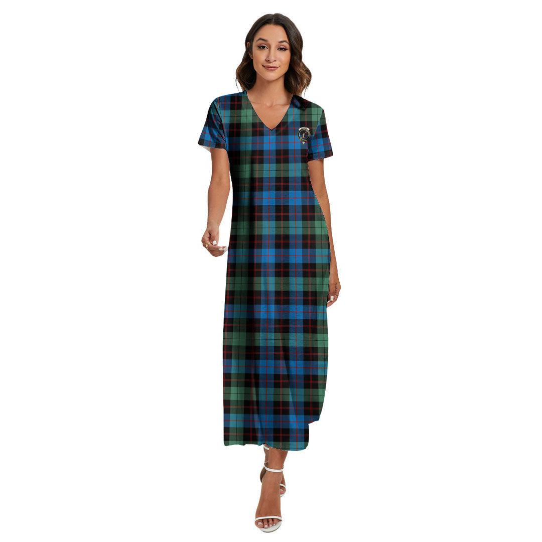 Guthrie Ancient Tartan Crest V-neck Dress Side Slit