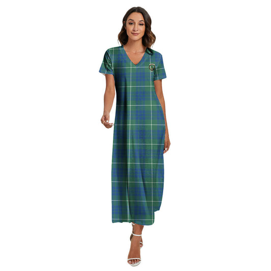 Hamilton Hunting Ancient Tartan Crest V-neck Dress Side Slit