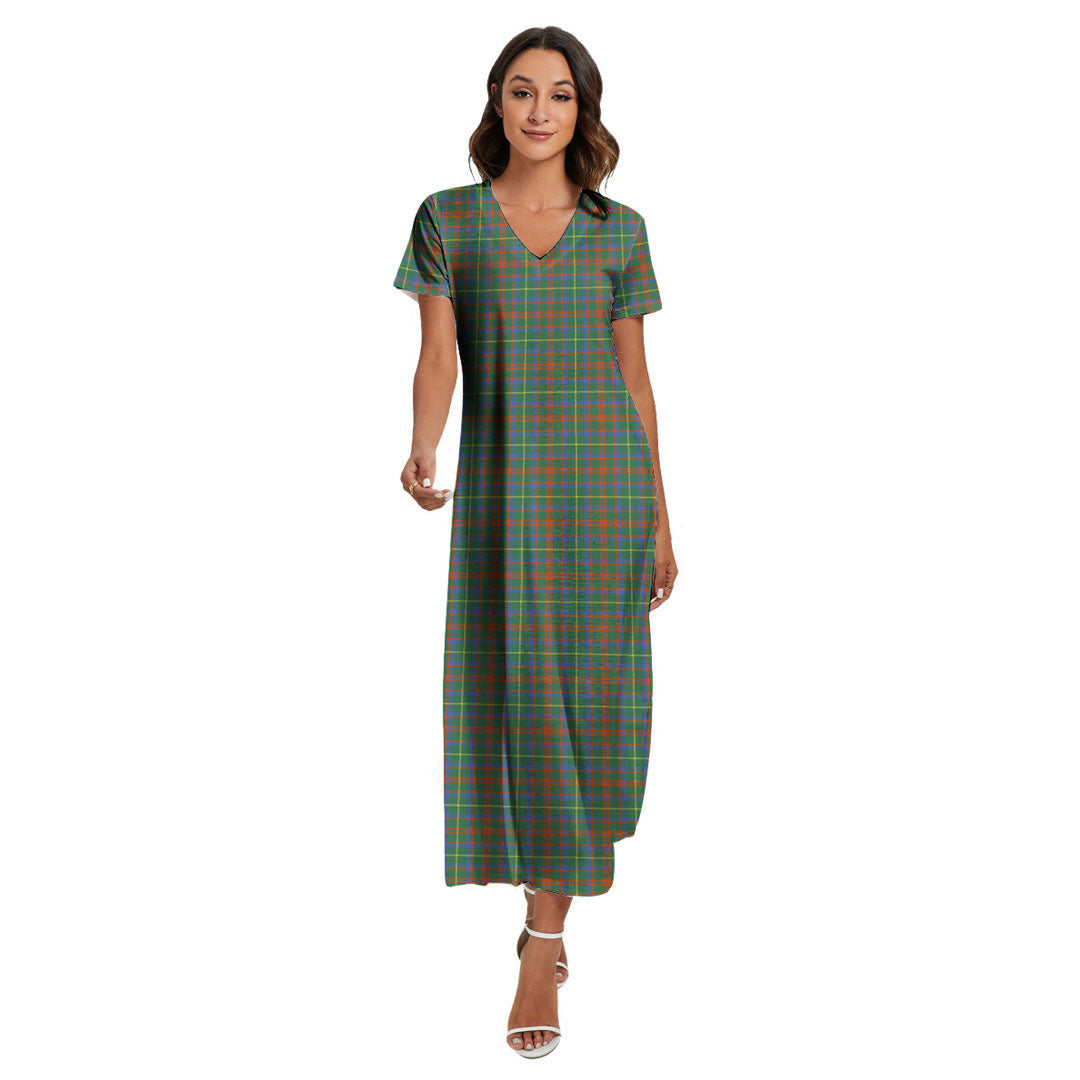 MacKintosh Hunting Ancient Tartan Plaid V-neck Dress Side Slit