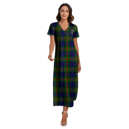 Dundas Modern 02 Tartan Crest V-neck Dress Side Slit