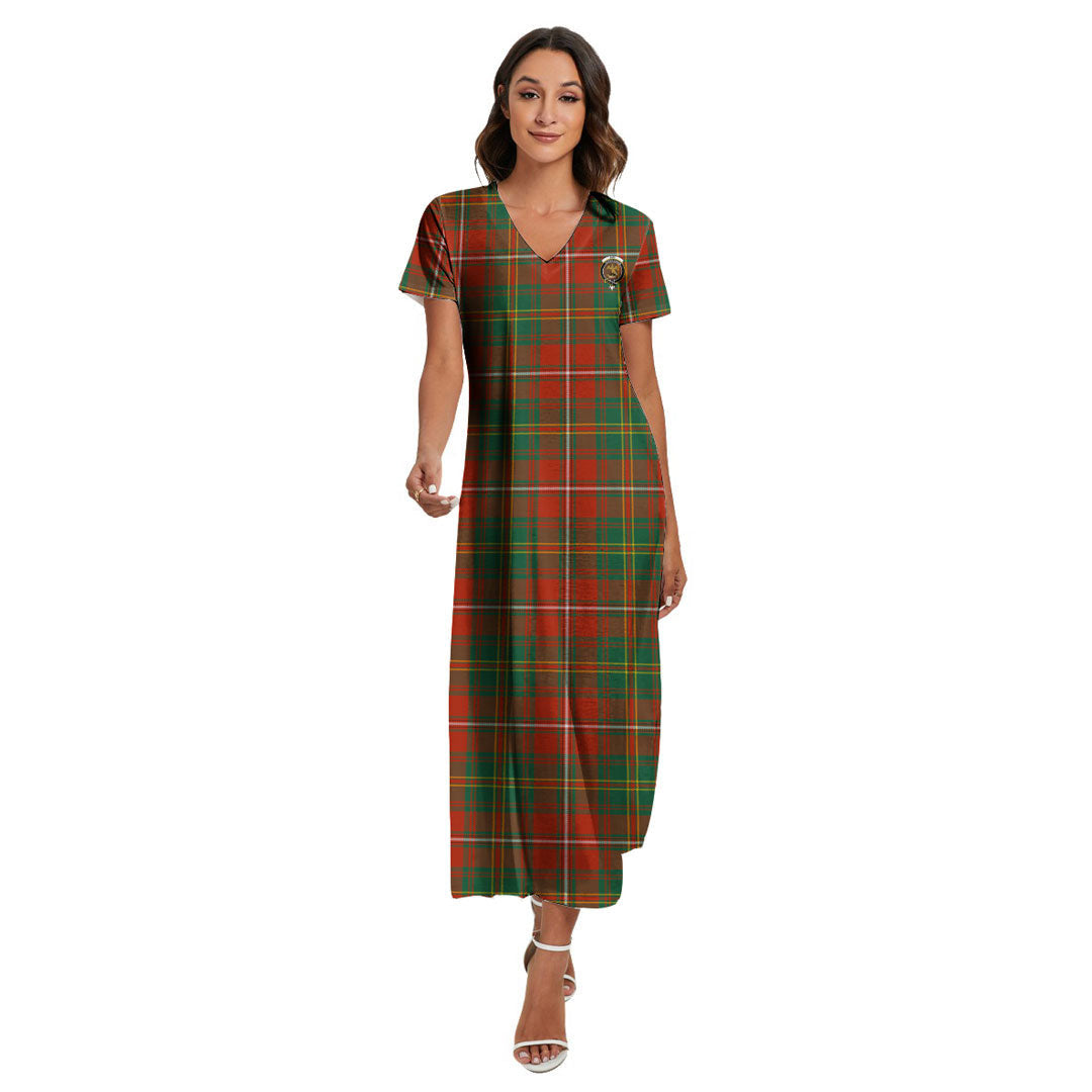 Hay Ancient Tartan Crest V-neck Dress Side Slit