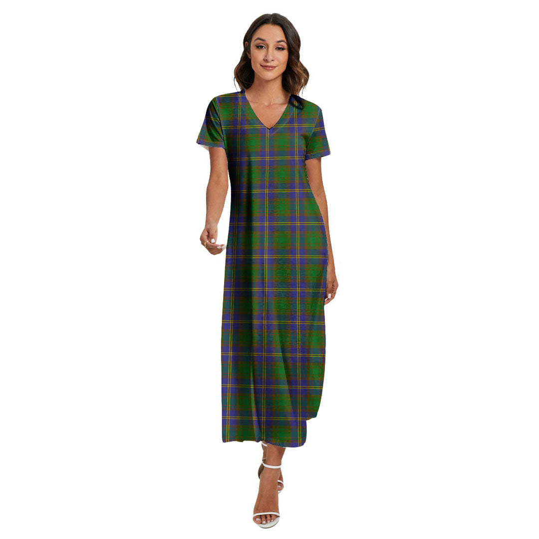 Strange of Balkaskie Tartan Plaid V-neck Dress Side Slit