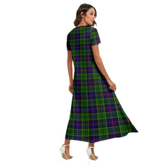 Forsyth Modern Tartan Crest V-neck Dress Side Slit