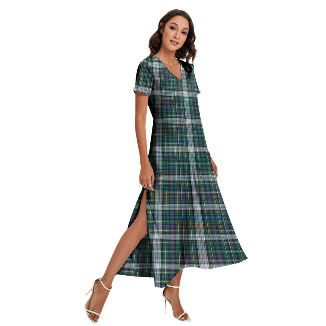 MacKenzie Dress Ancient Tartan Plaid V-neck Dress Side Slit