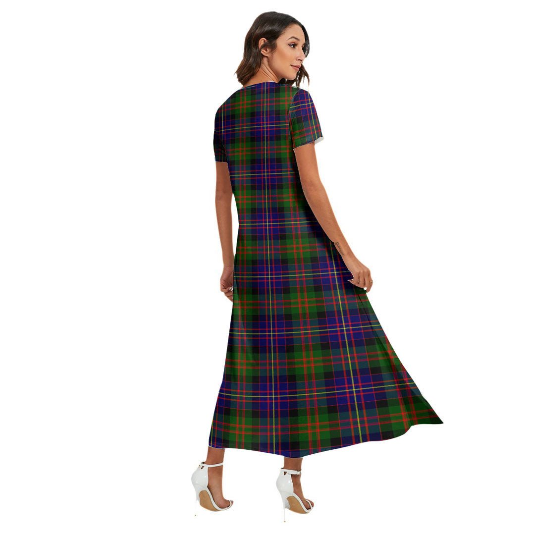 Cameron of Erracht Modern Tartan Crest V-neck Dress Side Slit