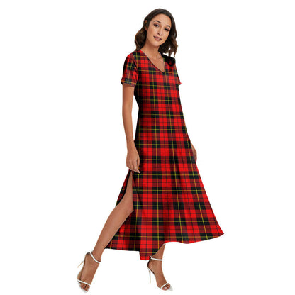 Wallace Hunting Red Tartan Plaid V-neck Dress Side Slit