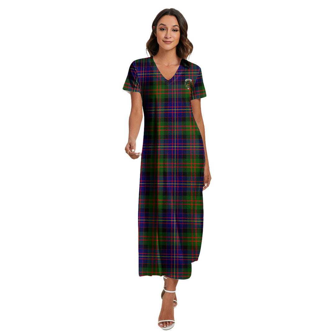 Cameron of Erracht Modern Tartan Crest V-neck Dress Side Slit