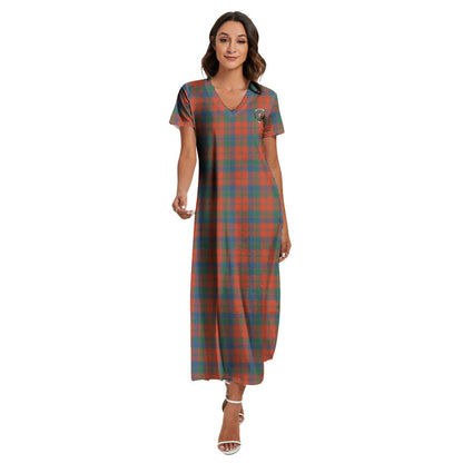 Robertson Ancient Tartan Crest V-neck Dress Side Slit