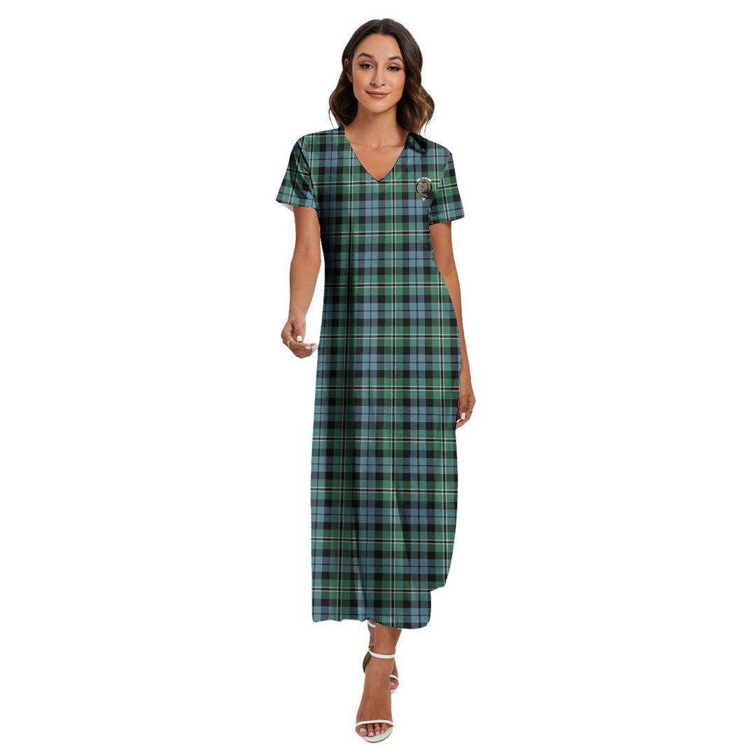 Melville Tartan Crest V-neck Dress Side Slit