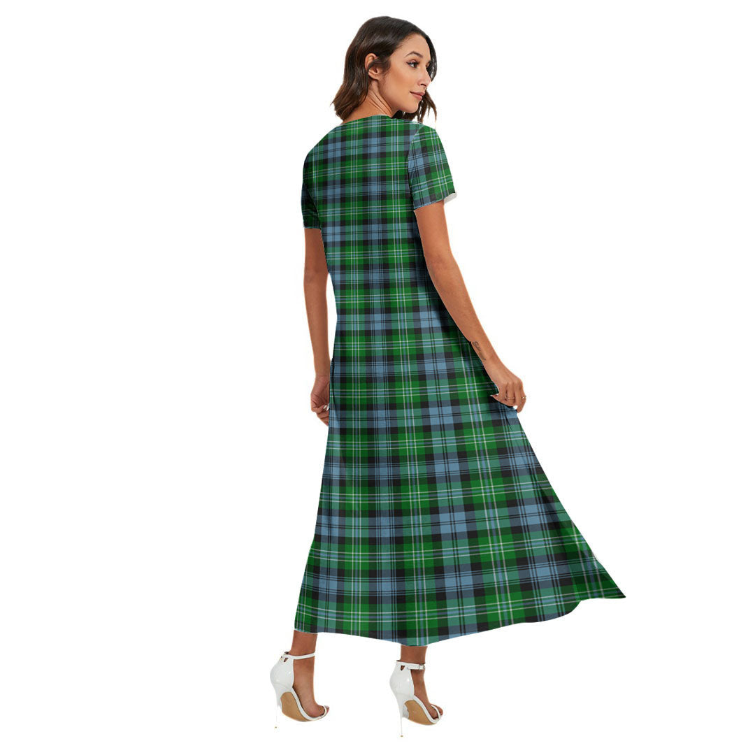 Arbuthnot Ancient Tartan Crest V-neck Dress Side Slit