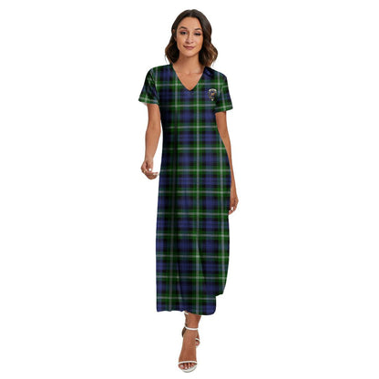 Baillie Modern Tartan Crest V-neck Dress Side Slit