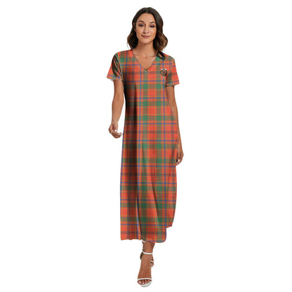 Munro Ancient Tartan Crest V-neck Dress Side Slit