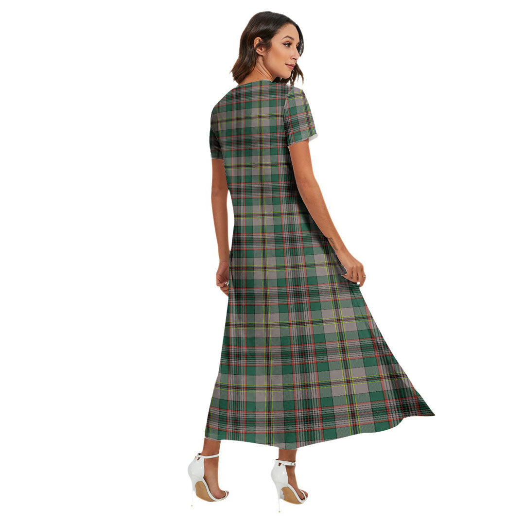 Craig Ancient Tartan Crest V-neck Dress Side Slit