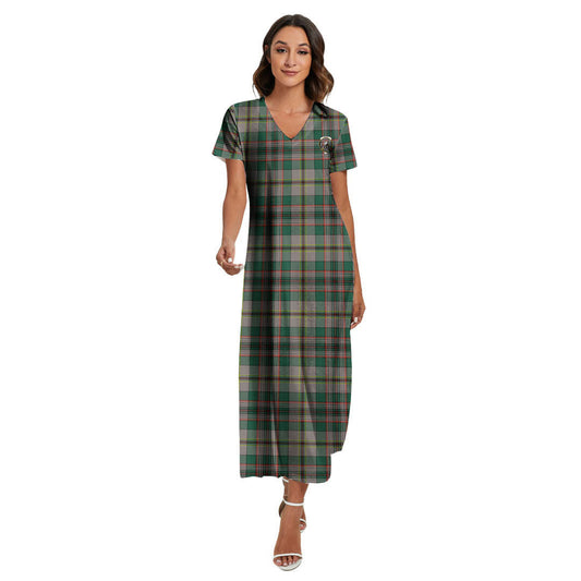 Craig Ancient Tartan Crest V-neck Dress Side Slit