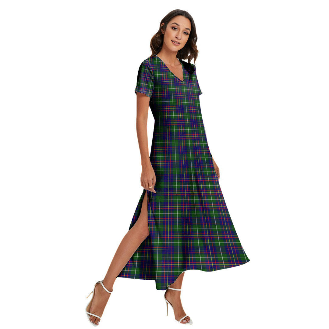 Inglis Modern Tartan Plaid V-neck Dress Side Slit