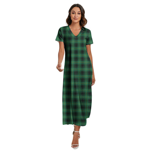 MacArthur Ancient Tartan Plaid V-neck Dress Side Slit